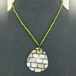 MOTHER OF PEARL AND BEADED NECKLACE. ADJUSTABLE LENGTH 14-17”